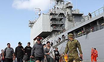 People safely evacuated from Mallacoota by the HMAS Choules.