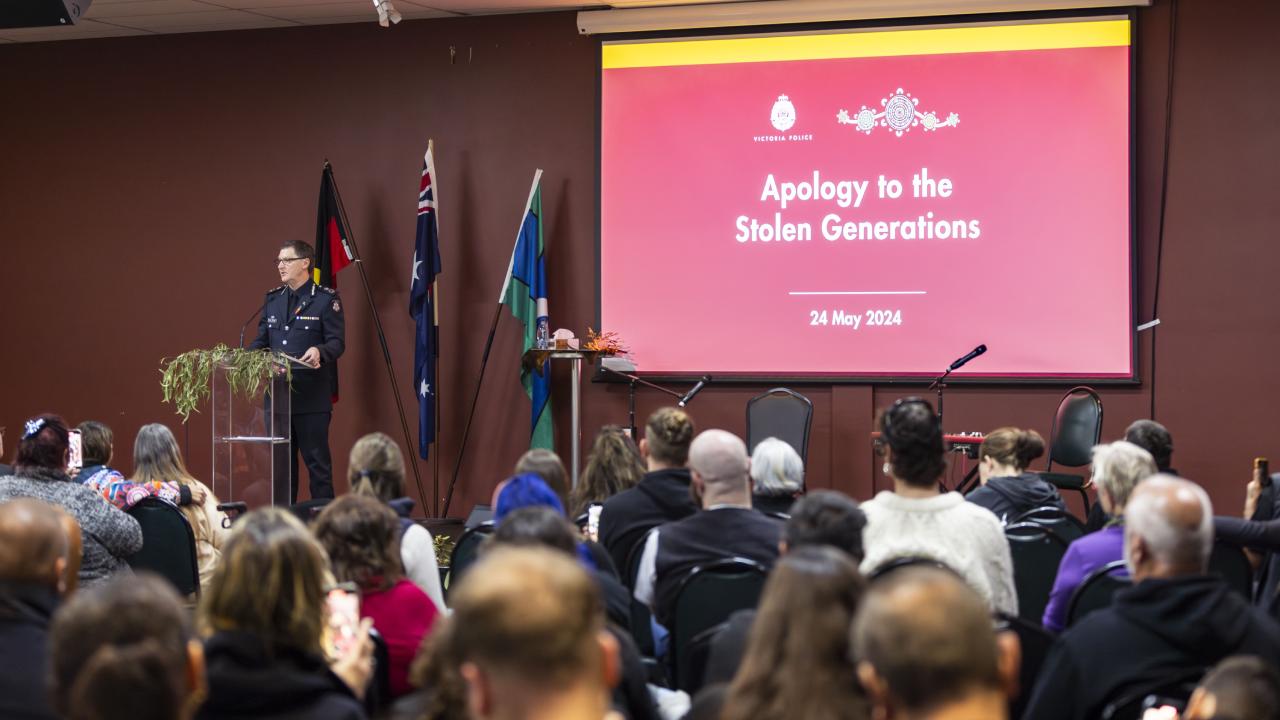 The Chief Commissioner Shane Patton at the Apology to the Stolen Generations event addressing the attendees.