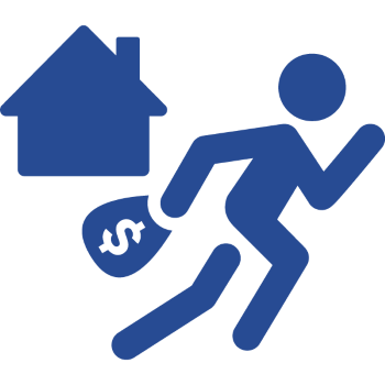 Icon of a person with a bag of money running away from a house.