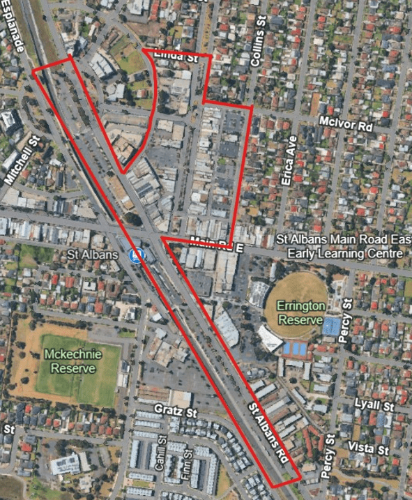 Area bound west from intersection Collins Street and Main Road East to the intersection of Main Road East and East Esplanade, north-west to the intersection of East Esplanade and Victoria Crescent, north to the intersection Victoria Crescent and Linda Street, east to the intersection of Linda Street and Alfrieda Street, south to the intersection of Alfrieda Street and McIvor Road, east to the intersection of McIvor Road and Collins Street, and south to the intersection of Collins Street and Main Road East
