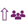 Icon of an arrow pointing up, and people standing together. 